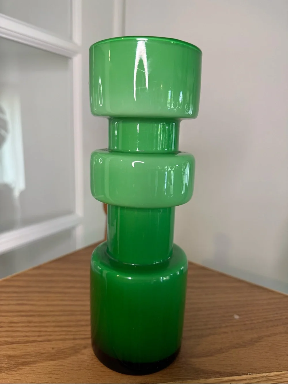 West Elm Green Glass Sculptural Decor/Vase/Candle Holder - Pair
